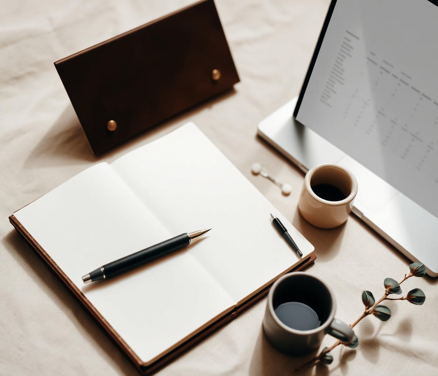 Notebook and laptop, editorial style